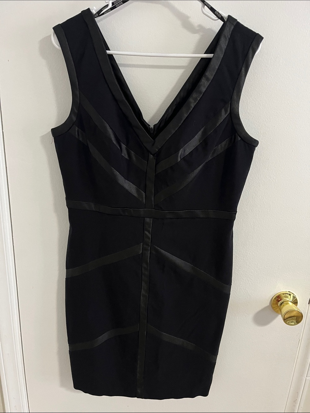 XOXO Black V-Neck Sheath Dress with Satin Trim